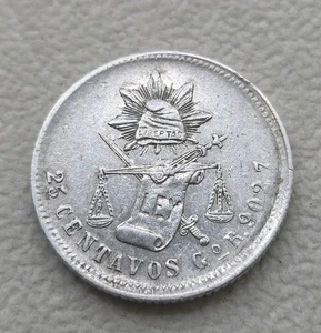 1887 Go R/? Mexico 25 Centavos .903 Silver Guanajuato Mint XF-AU - Picture 1 of 3