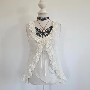 00s y2k 2000s Off White Floral Romántico Coqueta Pinterest Tiras Cami Top S - Imagen 1 de 9