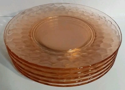 5 Depression Glass Heavy Pink Hex Optic Honeycomb 8" Plates Great Condition - Image 1 of 4