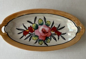 Vintage Made in Japan FLORAL Flowers Hand Painted Trinket Celery Dish Lusterware - Picture 1 of 6