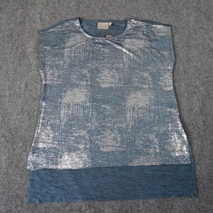 Dantelle blau silber metallic Strick ärmellos Tunika Top Damen Gr. M - Bild 1 von 10