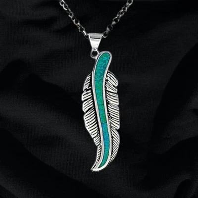 Montana Silversmiths Turquoise Opal Feather Storyteller Necklace NEW Retail $60 - Image 1 of 4
