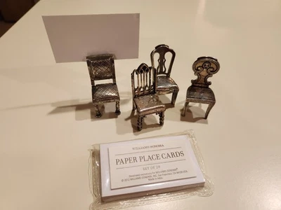 Juego de 4 sillas de peltre miniatura portatarjetas para fotos y lugares y juego de 20 tarjetas de lugar Foto 1 de 3