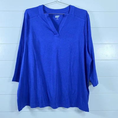 Lands End Shirt Womens 2X Blue Tunic Split Neck 3/4 Sleeve Cotton Modal NWT - Image 1 of 4