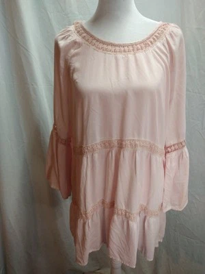 Blusa túnica boho Spense para mujer grande rosa teñida a ganchillo babydoll campesina Foto 1 de 4