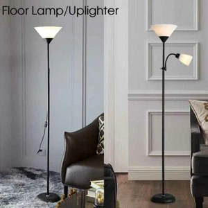 Modern Floor Lamp Uplighter Reading Light Single Dual Black / White Tall w/ Bulb - Picture 1 of 15