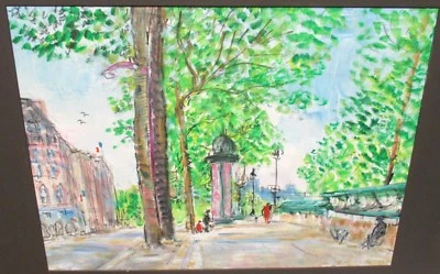 GARABED A MOMDJIAN PARIS STREET SCENE ORIGINAL GOUACHE PAINTING - Image 1 of 4