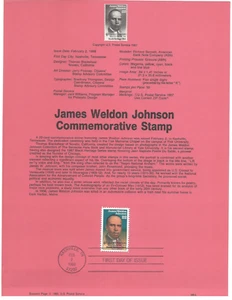USPS Souvenir First Day Of Issue Comm Stamp 2/2/88 James Weldon Johnson 22c - Picture 1 of 1