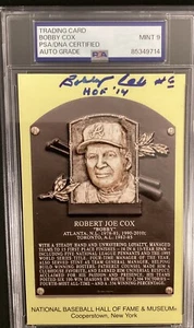 Bobby Cox Signed Gold HOF Plaque Postcard Yellow Braves Autograph PSA/DNA Mint 9 - Picture 1 of 3