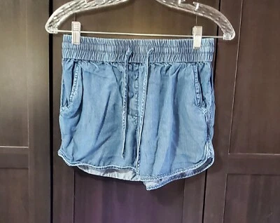 Shorts CREMIEUX azul feminino XS 100% Tencel Lyocell cordão elástico puxador - Imagem 1 de 4