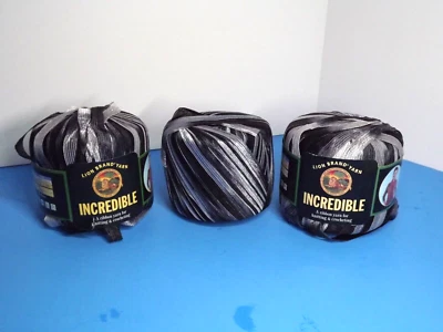 3 Balls Lion Brand Incredible Ribbon Yarn Color 204 Accent On Black 2 New  (X) - Image 1 of 3