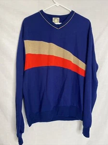Vintage 80s Acme Top Sweatshirt Blau Rot Hellbraun V-Ausschnitt Gr. XL Made In USA - Bild 1 von 8