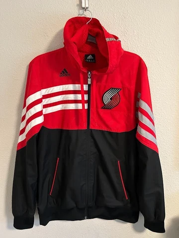 Adidas Portland Trailblazers Windbreak Pullover Jacket M Red Full Zip Hooded Cover