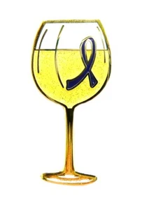 Blue Ribbon Pin White Wine Glass Awareness Many Cancer Causes New - Picture 1 of 6
