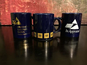 2 American Savings Bank Collectable Cobalt Blue Gold Logo Coffee Tea Mug Cup Adv - Picture 1 of 5