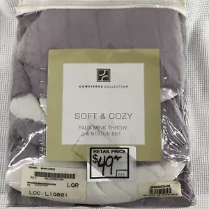 Concierge Collection Mink Throw & Bootie Set Plush Purple 1 throw 1 pair booties - Picture 1 of 4
