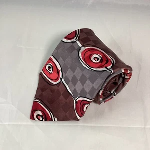 Tovoli Handpainted 100% Silk Necktie Brown Gray White Red Abstract Signed ~3.75" - Picture 1 of 6