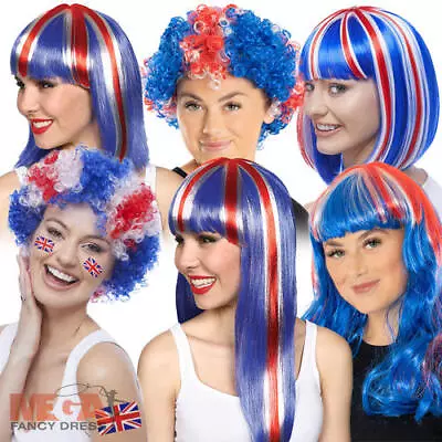 WICKED COSTUMES LTD Union Jack Perücken Erwachsene GB Kostüm Damen Krönung Britisch Kostüm Accessoire