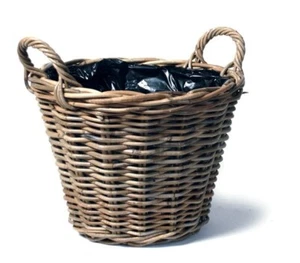 Pflanzkorb Rattankorb Übertopf rund grau Kubu Garten Blumen Terrasse Ø39cm H31cm - Bild 1 von 2