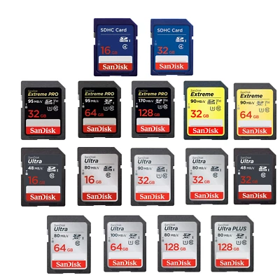 SanDisk SD Card Ultra Memory Ultra / Extreme Pro 16GB 32GB 64GB 128GB for Camera - Image 1 of 4