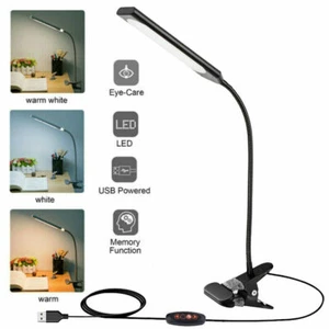 USB Clip On Desk Lamp Flexible Clamp Reading Light LED Bed Table Bedside Night - Picture 1 of 12