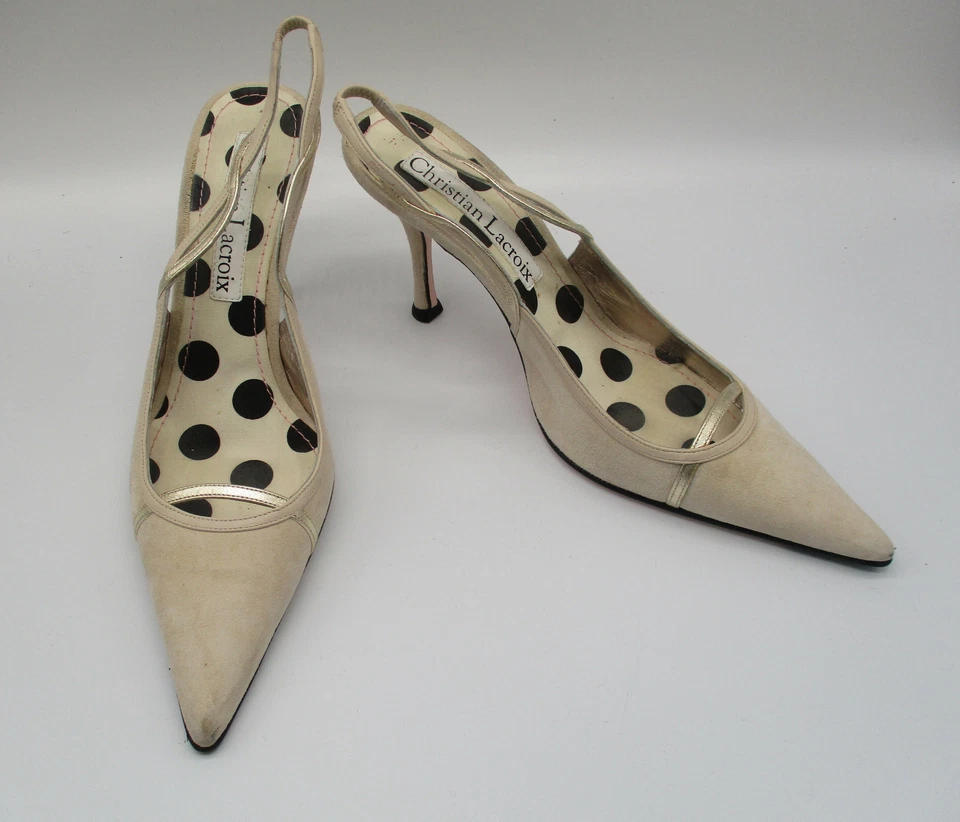 Zapatos de salón CHRISTIAN LACROIX de gamuza con hueso y puntera puntiaguda tacón delgado talla 39 Foto 1 de 4