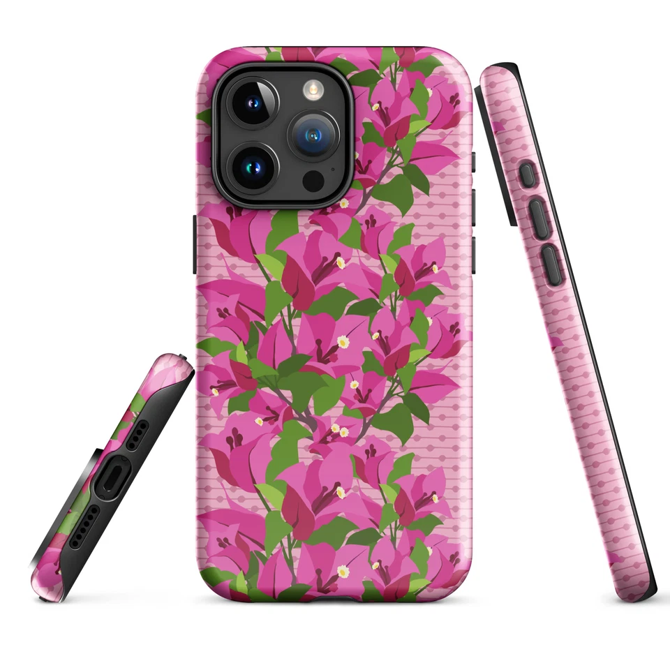 iPhone Case Pink Bougainvillea Floral Primt Tough Phone Case - Image 1 of 1
