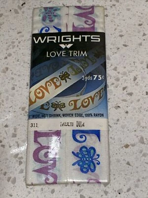 VINTAGE WRIGHTS LOVE TRIM 1969 Non-Shrink 1” Rayon 3 Yds Romantic Woven Edge - Image 1 of 4