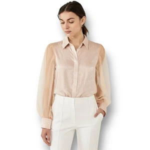 Grey Lab Anthropologie rosa Satin halbtransparent Bluse Netz Puffärmel feminin S - Bild 1 von 9