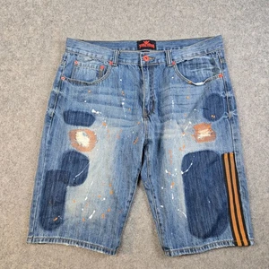 Jewell House Jean Shorts Mens 36 Distressed Paint Splash Jorts Y2K Baggy Hip Hop - Picture 1 of 13