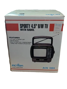 Action ACN 3504 4.5" B/W CRT TV AM/FM Radio NOS Never USED Complete READ - Picture 1 of 21