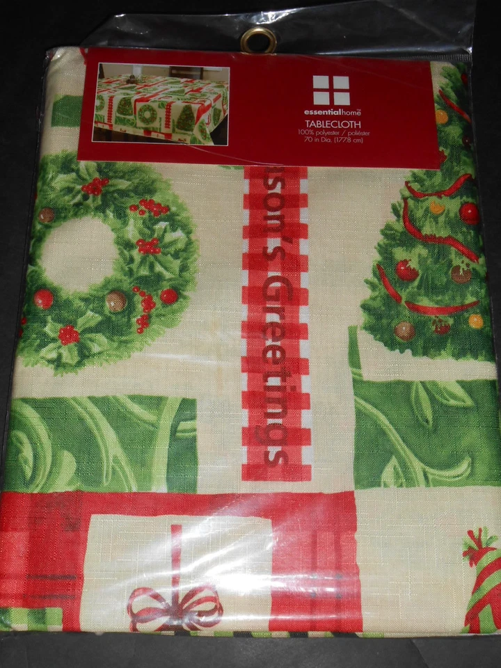 Essential Home Christmas tablecloth Round NIP 70in Free Shipping US - Image 1 of 1