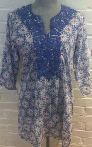 EUC Roberta Roller Rabit Womens Size Small Blue White &pink Cotton Tunic - Picture 1 of 8
