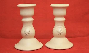 Pfaltzgraff Heirloom Pair of Candle Stick Holders Set White Flower - Picture 1 of 3