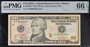 2004A $10 Federal Reserve Note PMG 66EPQ rare low serial Atlanta star Fr 2039-F* - Picture 1 of 3