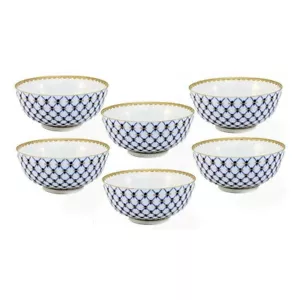 6er Set russisches kobaltblaues Netz Piala Schüssel 5 Zoll - Teetasse Set Sankt Petersburg - Bild 1 von 6