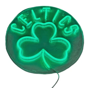 Letrero de luz de neón LED Boston Celtics 11,8" redondo alimentado por USB colgante de pared hombre cueva - Imagen 1 de 9