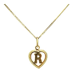 9ct 9K Yellow Gold Initial Letter R Heart Charm Pendant. Brand New - Picture 1 of 6