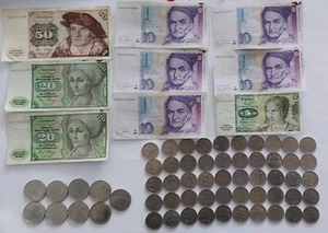 240 D Mark, BRD. 1, 5 Mark Münze und 5,10,20 und 50 Mark scheine - Bild 1 von 6