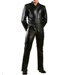 New Men's Leather Slim fit Casual Jumpsuit. Real Soft Sheepskin Leather Bodysuit - Picture 1 of 3