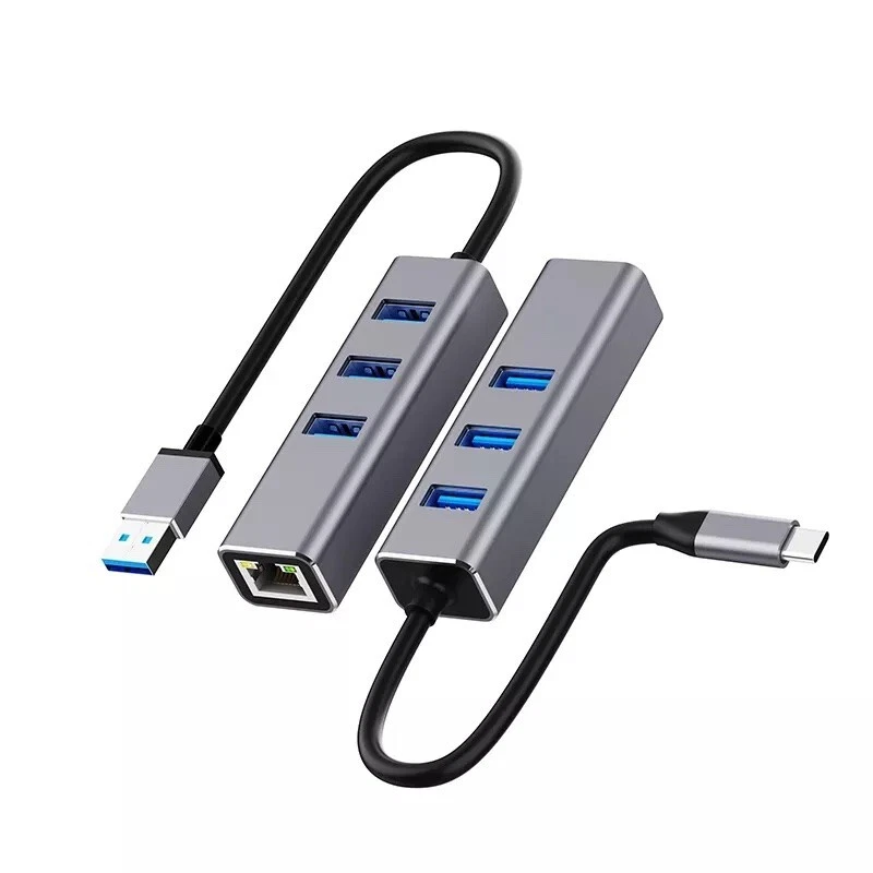 NEW Combo Gigabit Ethernet USB Type-A 3 Port Hub Adapter 5Gbps, MacBook, Windows - Image 1 of 4