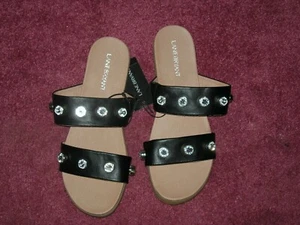 LANE BRYANT Wide Width Shoes 2 Band Black Sandals w/ Faceted Stones 8W - Picture 1 of 2