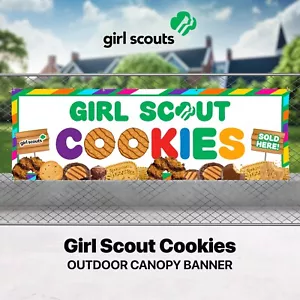 Cartelera de tienda con dosel de venta de galletas Girl Scout - Se vende aquí - Venta de pasteles - Cartel - Imagen 1 de 11