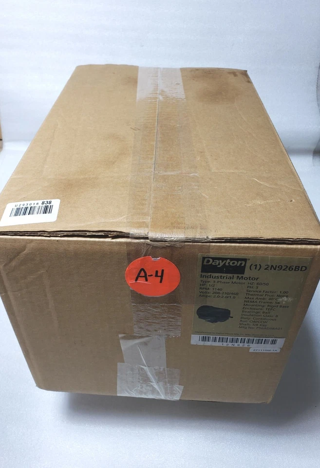 Dayton 2N926 GP Motor 1/2 HP 1155 RPM 230/460v AC 56 Frame