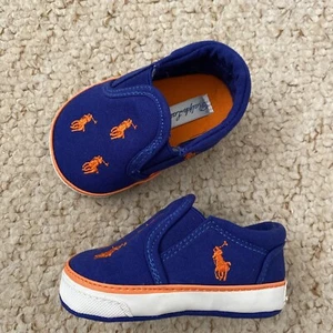 Polo Ralph Lauren Shoes Toddler Boys Blue Orange Slip On UK Sz 1.5 - Picture 1 of 7