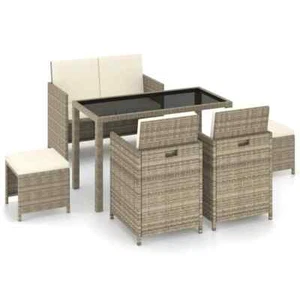 6 Piece Patio Dining Set with Cushions Poly Rattan Beige vidaXL - Picture 1 of 10