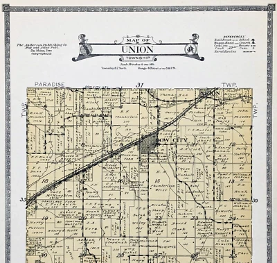 1920 UNION - BOW CITY Township Plat Map IOWA - CRAWFORD COUNTY ORIGINAL  (15x12) - Image 1 of 3