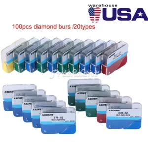 100 Pezzi AZDENT Frese Diamantate Dentali Manipolo Alta Velocità Impugnatura Attrito 20Tipo - Foto 1 di 11