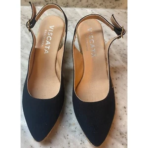 Viscata Barcelona Shoes Womens 8.5 (39) BLACK Slingback Buckle Espadrille Wedges - Picture 1 of 5