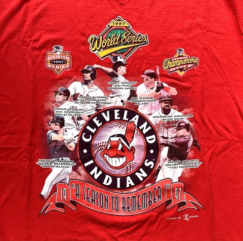 Vtg 90s Cleveland Indians T Shirt 1997 World Series MLB AL Chief Wahoo XXL 2XL Cover